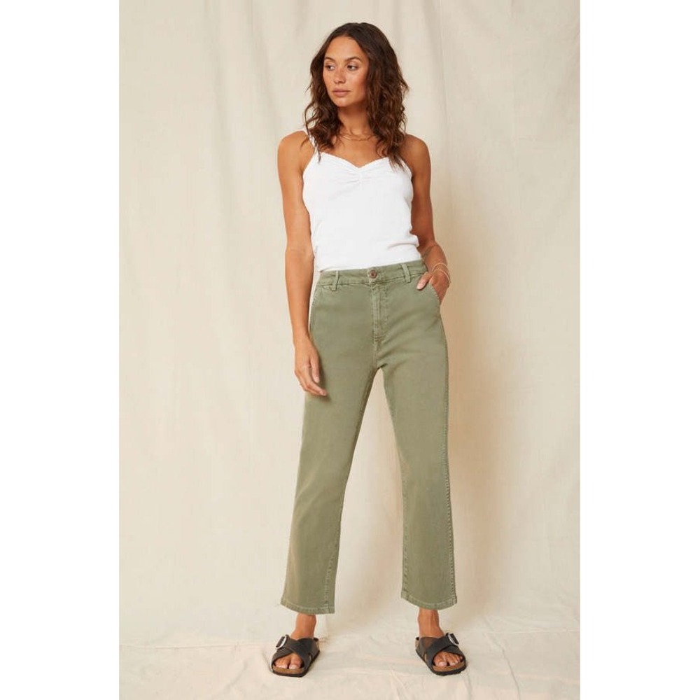 AMO Denim Easy Trouser Surplus Green Cropped Straight Leg Pants Size 25